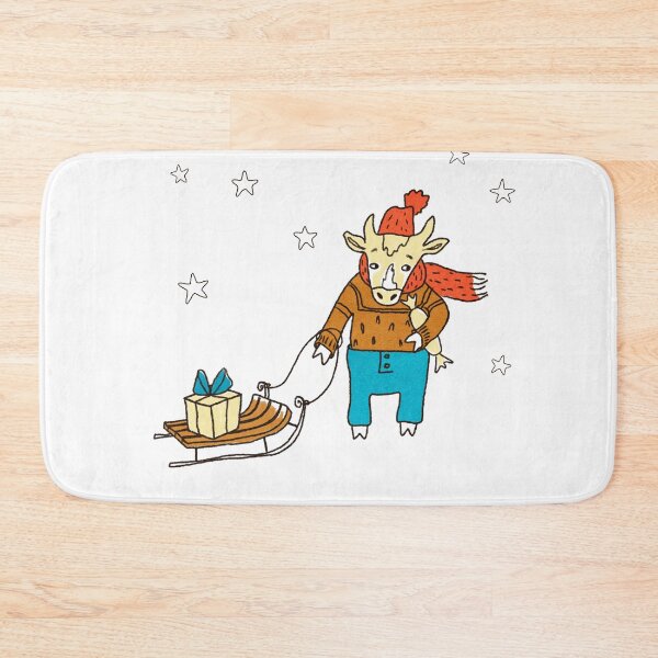 Item preview, Bull with sledges and gifts, in a hat, sweater and pants. New Year symbol. Color. designed and sold by zatmeniee.