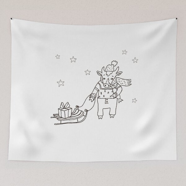 Item preview, Bull with sledges and gifts, in a hat, sweater and pants. New Year symbol. designed and sold by zatmeniee.