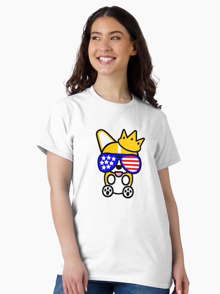 Thumbnail 1 of 7, Classic T-Shirt, Ello Corgi Patriotic American Flag USA United States America Glasses designed and sold by jayrauler.