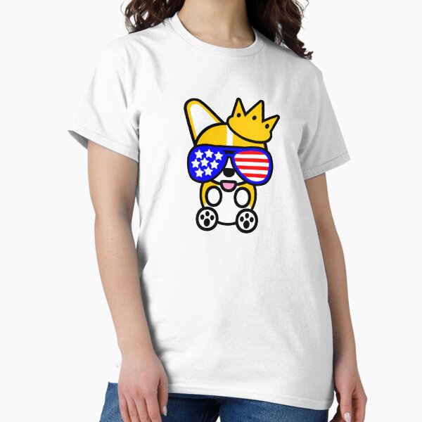 Ello Corgi Patriotic American Flag USA United States America Glasses Classic T-Shirt