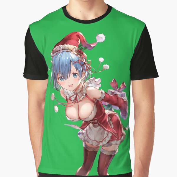 Cute maid Rem from Re:Zero anime manga series. Sexy Anime Santa Claus Rem, New Year and Christmas style. | Colors Graphic T-Shirt