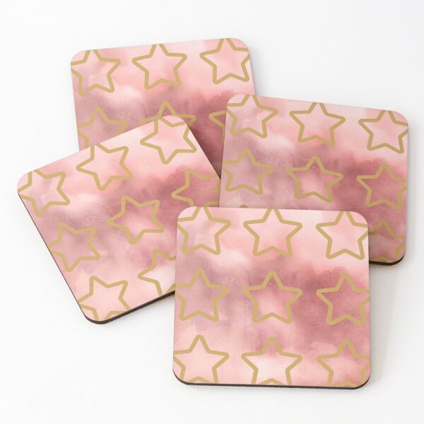 Item preview, pink watercolor background - gold stars  designed and sold by wiwiart.