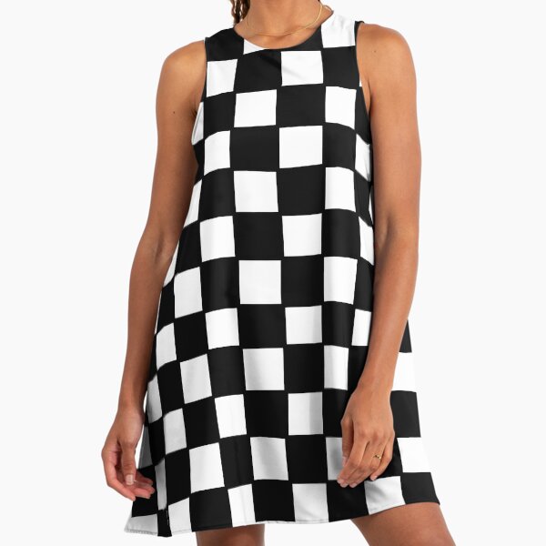 Black And White Checkerboard Pattern Chequered Flag A-Line Dress Black And White Checkerboard Pattern Chequered Flag A-Line Dress