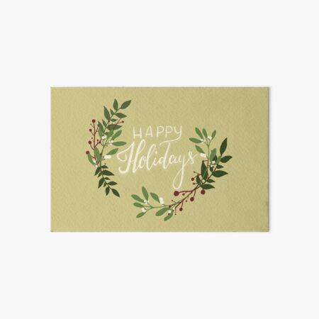 Happy Holidays Floral Wreath Art Board Print