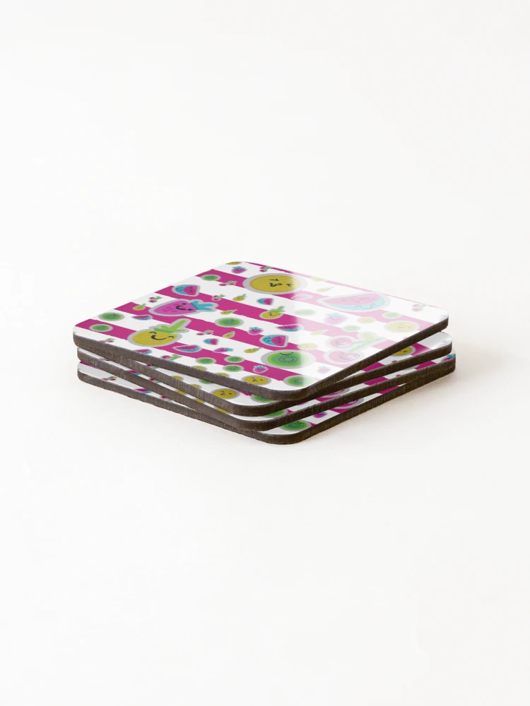 Thumbnail 4 of 5, Coasters (Set of 4), Smiling Fruit Lemon apple Watermelon Pattern designed and sold by ModkMerch.