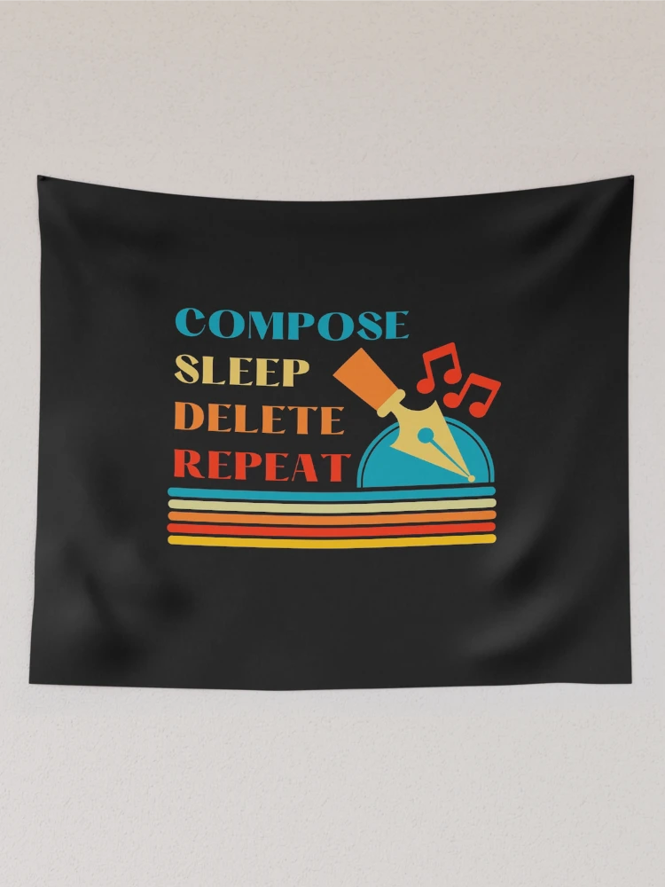 Aperçu 2 sur 3. Tentures avec l'œuvre Compose Sleep Delete Repeat créée et vendue par DesignsofNote.