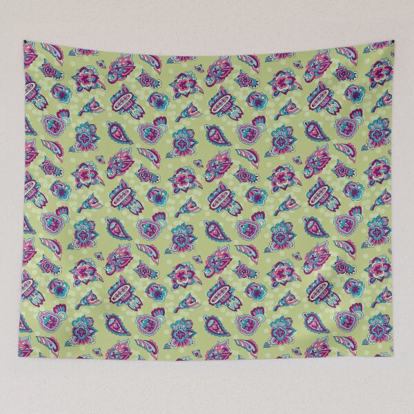 Item preview, Green and blue fantasy flower pattern designed and sold by RoyalPeople.