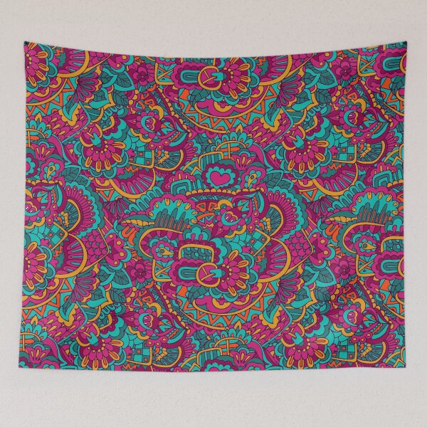 Item preview, Pink and blue fantasy flower pattern designed and sold by RoyalPeople.