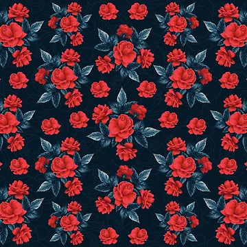 Artwork thumbnail, Beautiful Roses Floral Pattern - Red and Blue by GDCdesigns