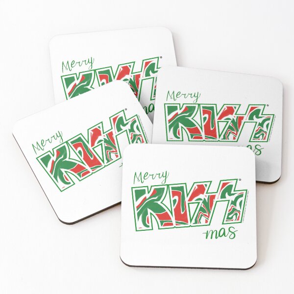 Merry Kiss-Mas Christmas Kiss The Band Logo Green Coasters (Set of 4)