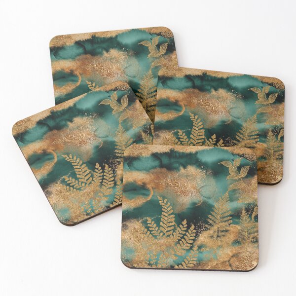 Item preview, Gold Fern Faux Marble Emerald Jungle designed and sold by MysticMarble.