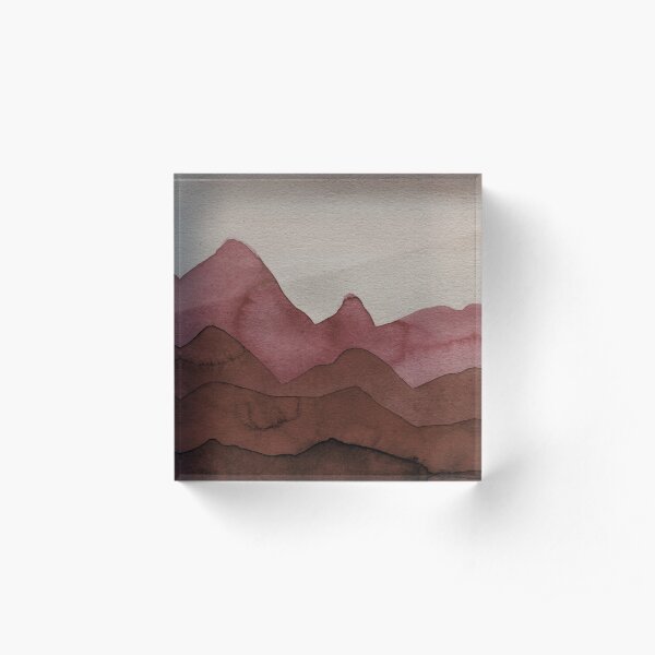 Berge in Braun, Ocker, Rot, Orange, Schwarz, Grau Acrylblock