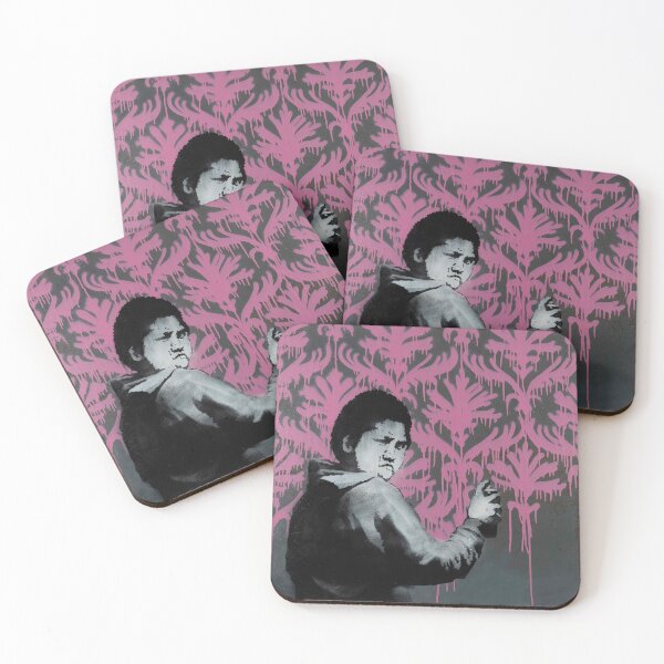 Item preview, Go Flock Yourself Banksy 2008 Graffiti Boy Spraying Pink Victorian Pattern On Wall designed and sold by WE-ARE-BANKSY.