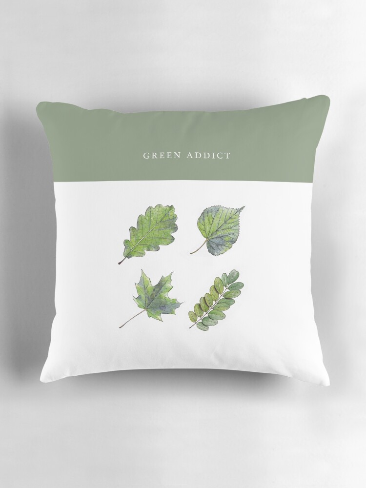 Aperçu 3 sur 4. Coussin avec l'œuvre GREEN ADDICT créée et vendue par IsaureEcartfixe.