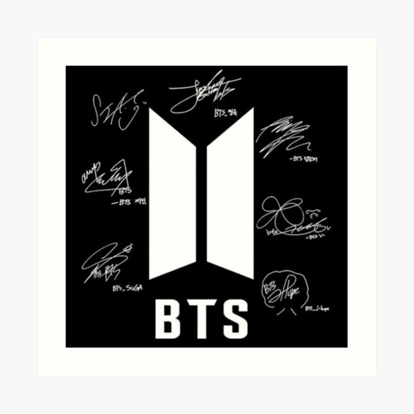 Logotipo de BTS con las firmas de los miembros Lámina artística