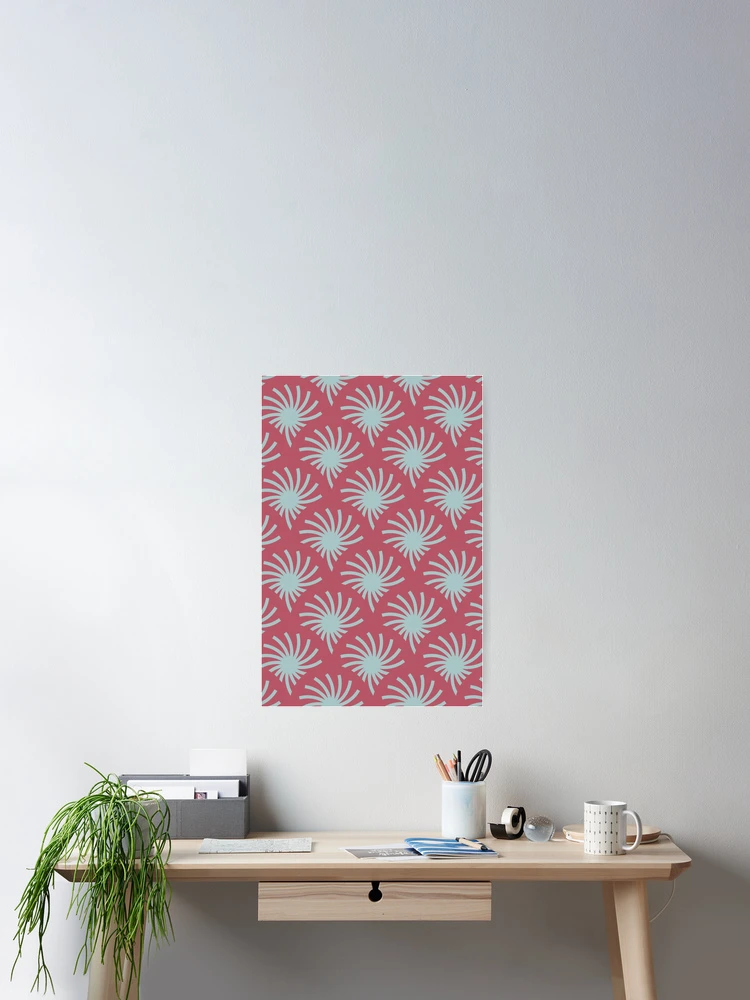 Thumbnail 2 of 3, Poster, Circular Palms Geometric Pattern – Raspberry & Aqua designed and sold by RoguePatterns.