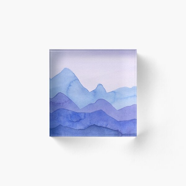 Berge in Blau, Violett Acrylblock
