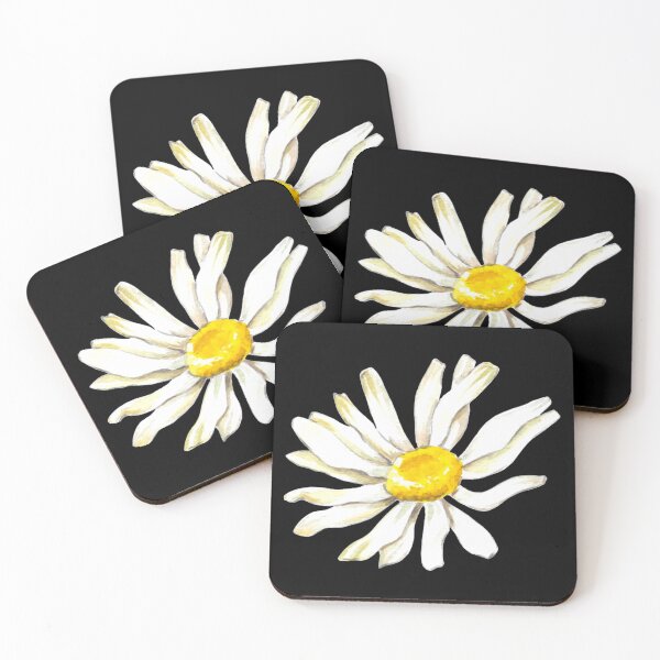 Item preview, Hand-painted watercolor camomile on the  black background designed and sold by sentimentalica.