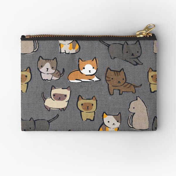 Cats on Dark Grey Charcoal Zipper Pouch