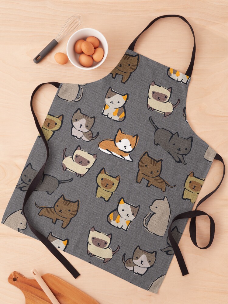 Thumbnail 1 of 6, Apron, Cats on Dark Grey Charcoal designed and sold by Cecilia Mok.
