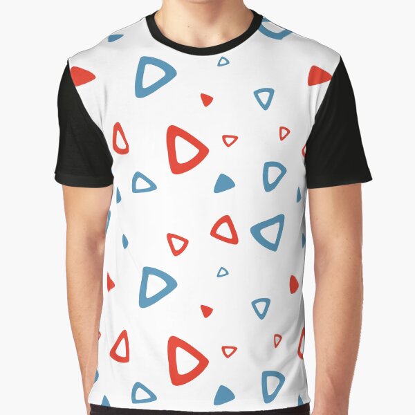 Nostalgic 90s Blue and Red Triangle Pattern Graphic T-Shirt