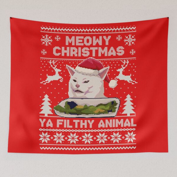 Item preview, meowy christmas, ya filthy animal - yelling salad cat meme christmas sweater designed and sold by cameronbaba.
