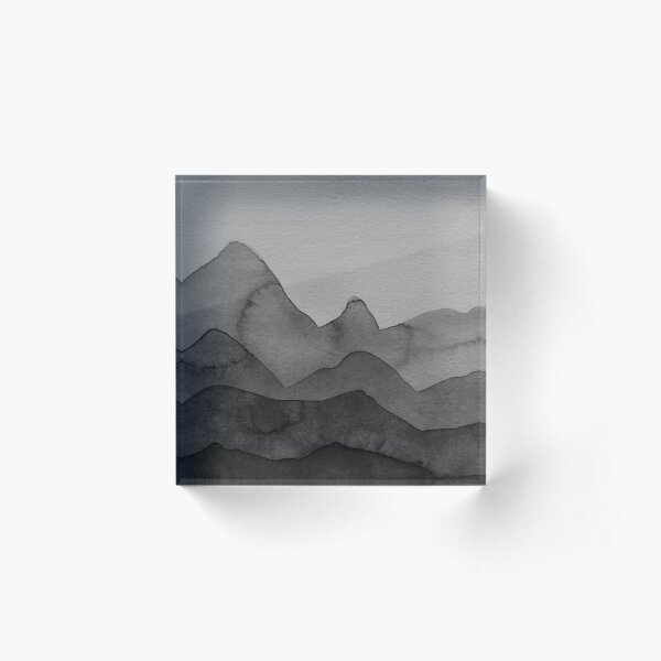 Berge in Grau, Schwarz, Weiss Acrylblock
