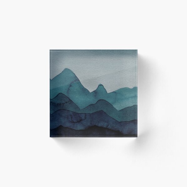 Berge in Petrol, Blau, Türkis, Grün, Azure, Grau, Schwarz Acrylblock