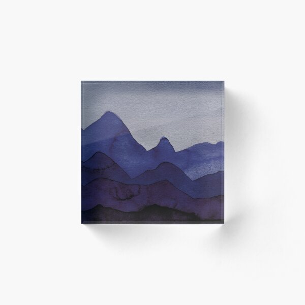 Berge in Blau, Violett, Türkis, Azure, Schwarz, Grau Acrylblock