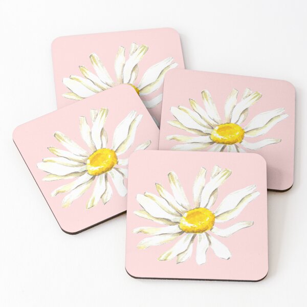 Item preview, Hand-painted watercolor camomile on the pink background designed and sold by sentimentalica.
