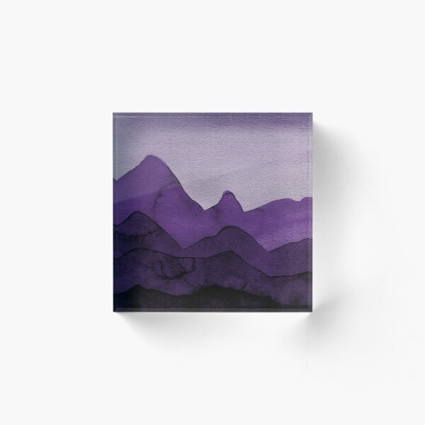 Berge in Violett, Magenta, Lila, Grau, Schwarz Acrylblock