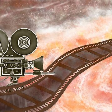 Watercolor Illustration of classic filming camera with reels and film  stripes  Art Board Print for Sale by iswenyi