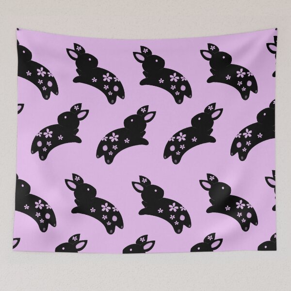 Item preview, Black and Pink cherry blossom Bunny Rabbit Pattern designed and sold by CoffeePandaArt.