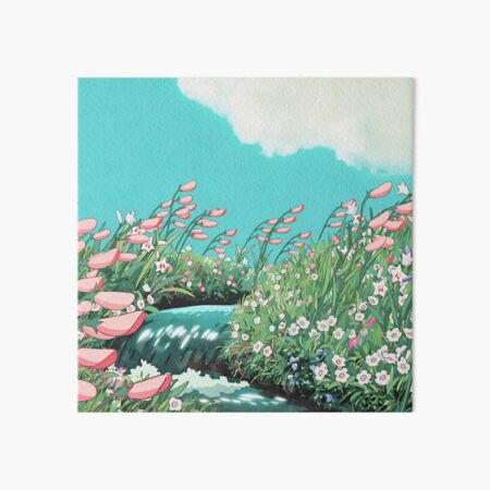 Anime Flowers in the river Scenery Art Board Print
