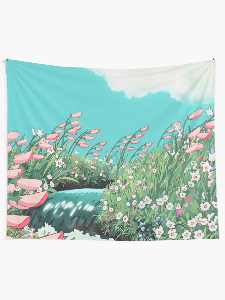 Alternate view of Anime Flowers in the river Scenery Tapestry