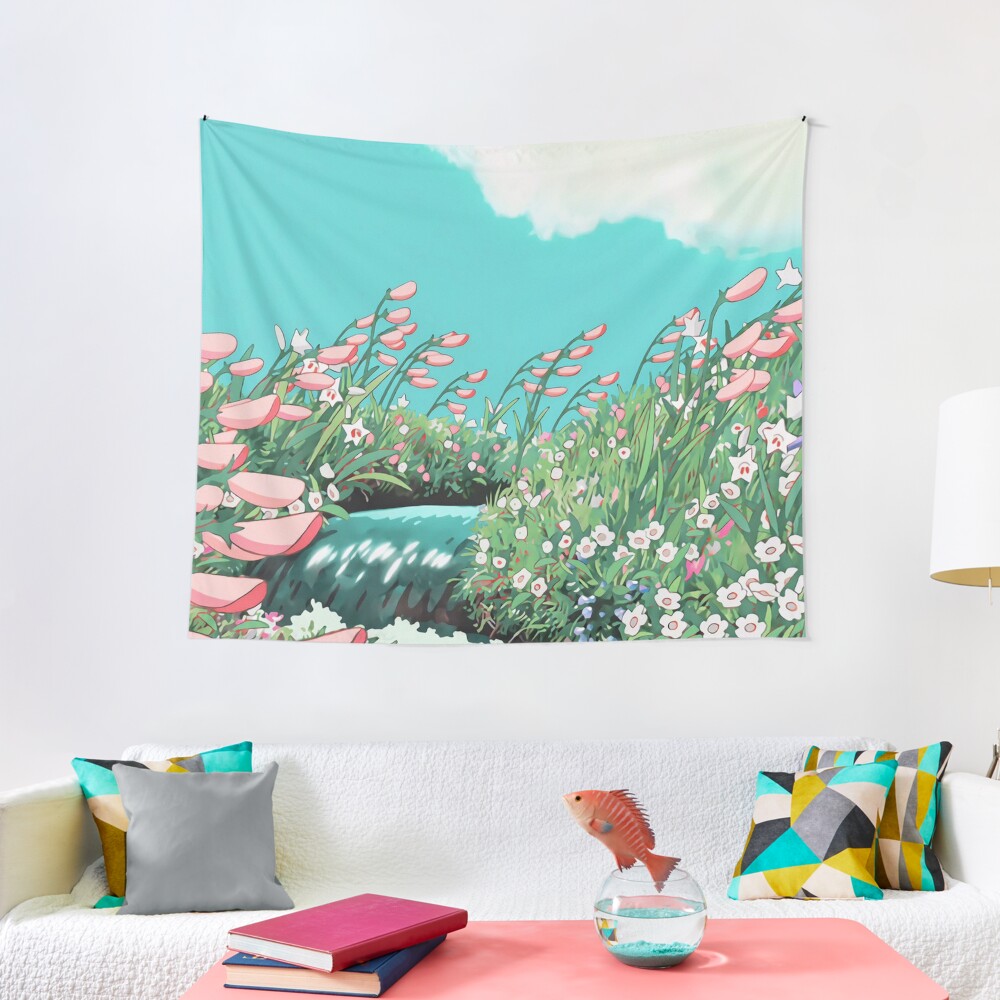 Anime Flowers in the river Scenery Tapestry