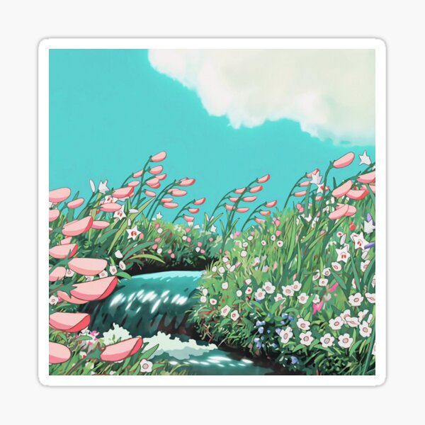 Anime Flowers in the river Scenery Sticker
