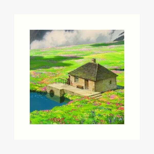 Anime Green meadow with flowers Scenery Art Print