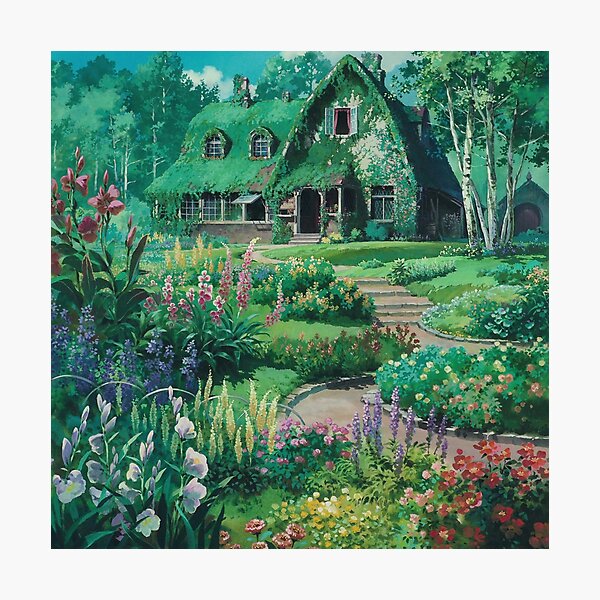 Anime Movie House with flowers Scenery Photographic Print