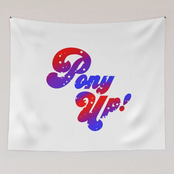 Item preview, retro script Pony Up (gradient & stars) designed and sold by agirlnamedscott.