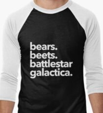 Bears. Beets. Battlestar Galactica. (White Variant) Men's Baseball ¾ T-Shirt