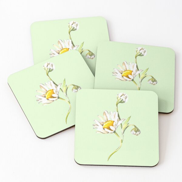 Item preview, Hand-painted watercolor camomile flower stickers on the green background designed and sold by sentimentalica.