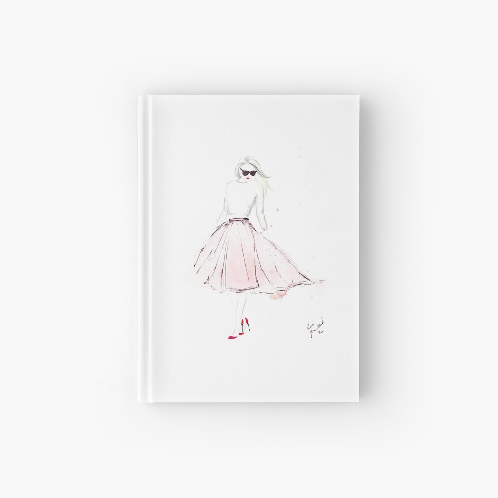 Watercolour & Ink Fashion Illustration Titled Pink Tulle Hardcover Journal