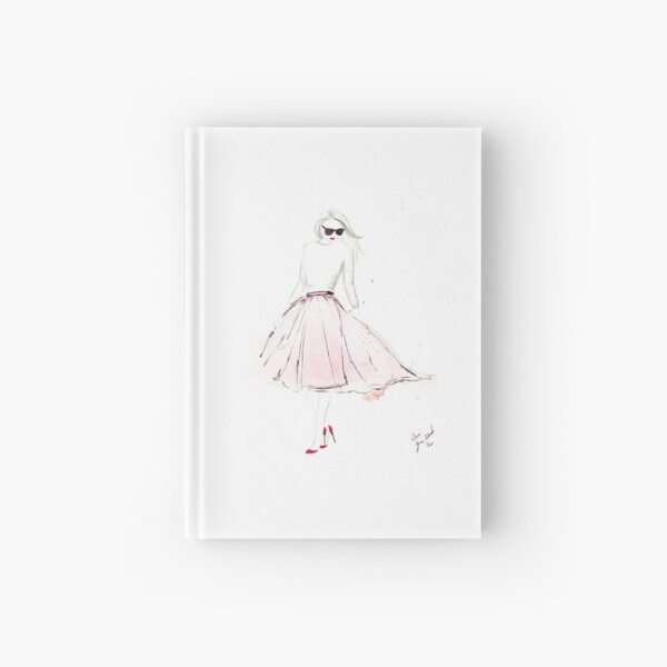 Watercolour & Ink Fashion Illustration Titled Pink Tulle Hardcover Journal