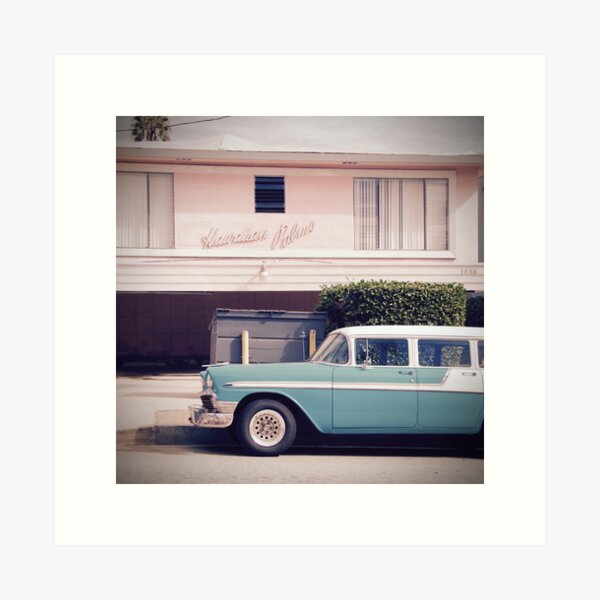 Oldtimer im Hawaian Palms, Los Angeles, Kalifornien Kunstdruck