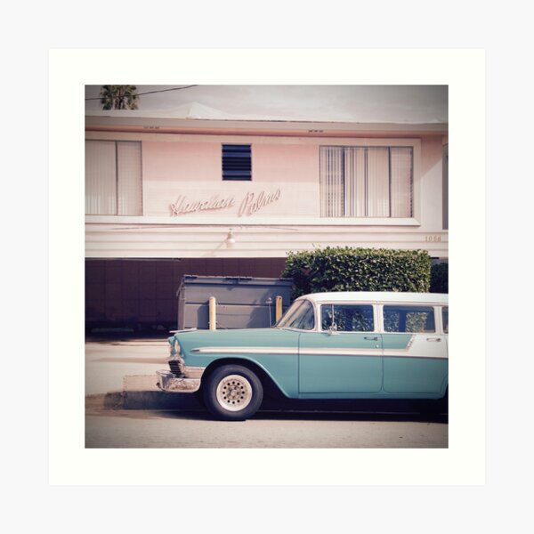 Oldtimer im Hawaian Palms, Los Angeles, Kalifornien Kunstdruck