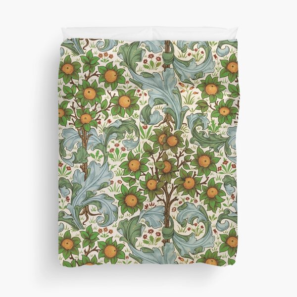 ORANGE TREE WITH BLUE GREEN LEAVES ,FLOWERS Soft Floral Art Nouveau Pattern Duvet Cover