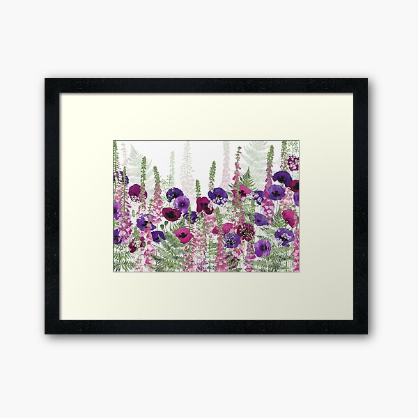 Purple Poppies, Pink Foxgloves & Ferns Framed Art Print