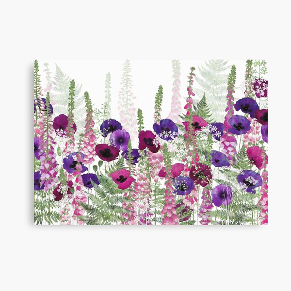 Purple Poppies, Pink Foxgloves & Ferns Canvas Print