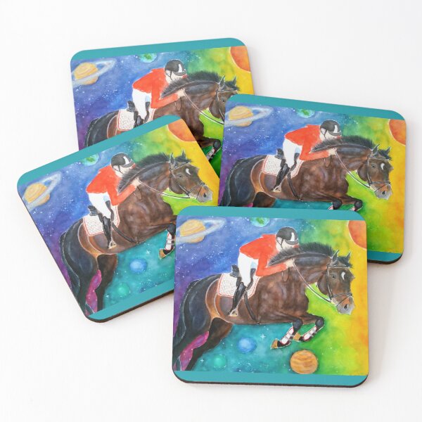 Item preview, Watercolor equestrian painting show jumping planets space designed and sold by horseaddicted.
